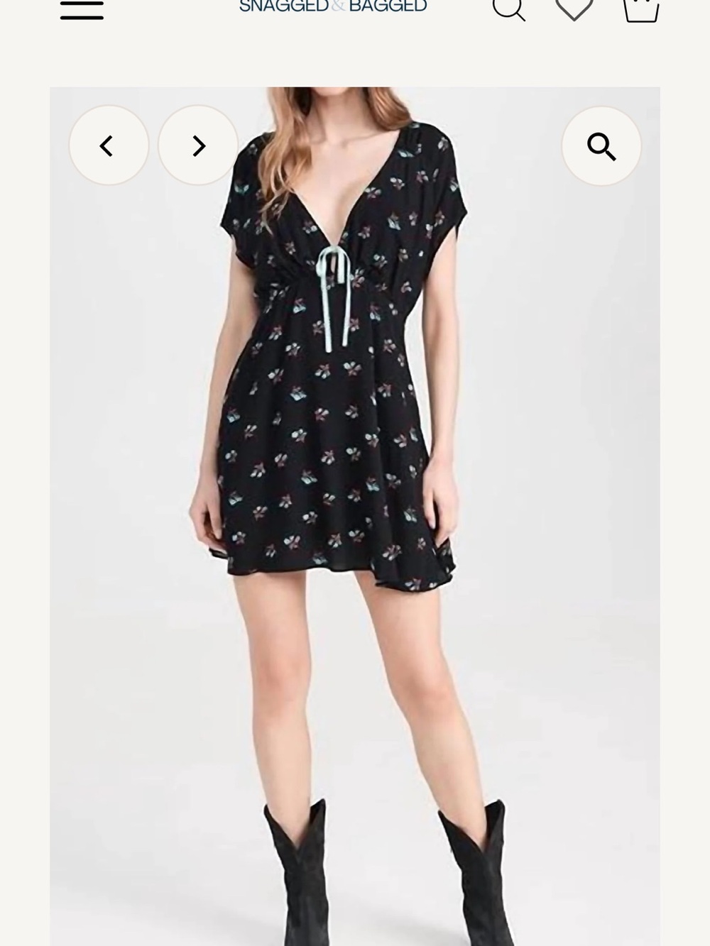 Free People Navy Floral V-Neck Mini Dress, Size Small